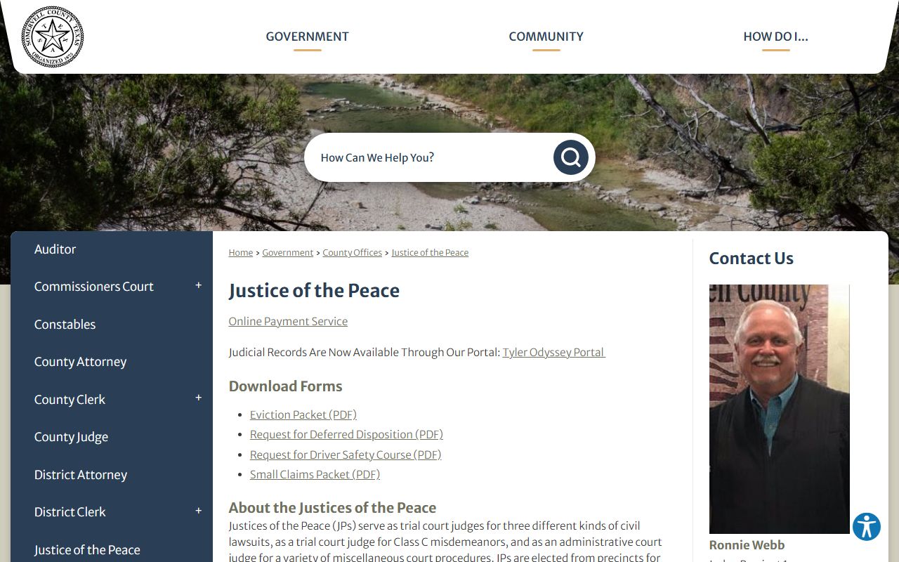 Somervell County Justice of the Peace page with magistrate duties